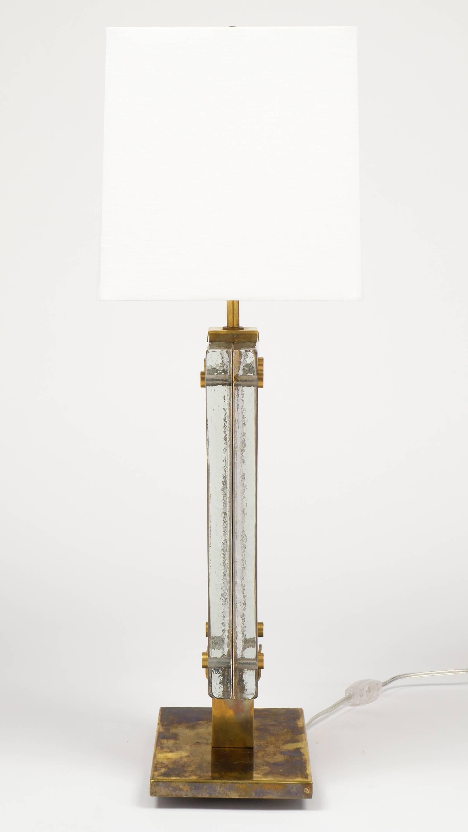 Paar Muranoglas-Tischlampen mit goldfarbenem Blattwerk im Angebot 1