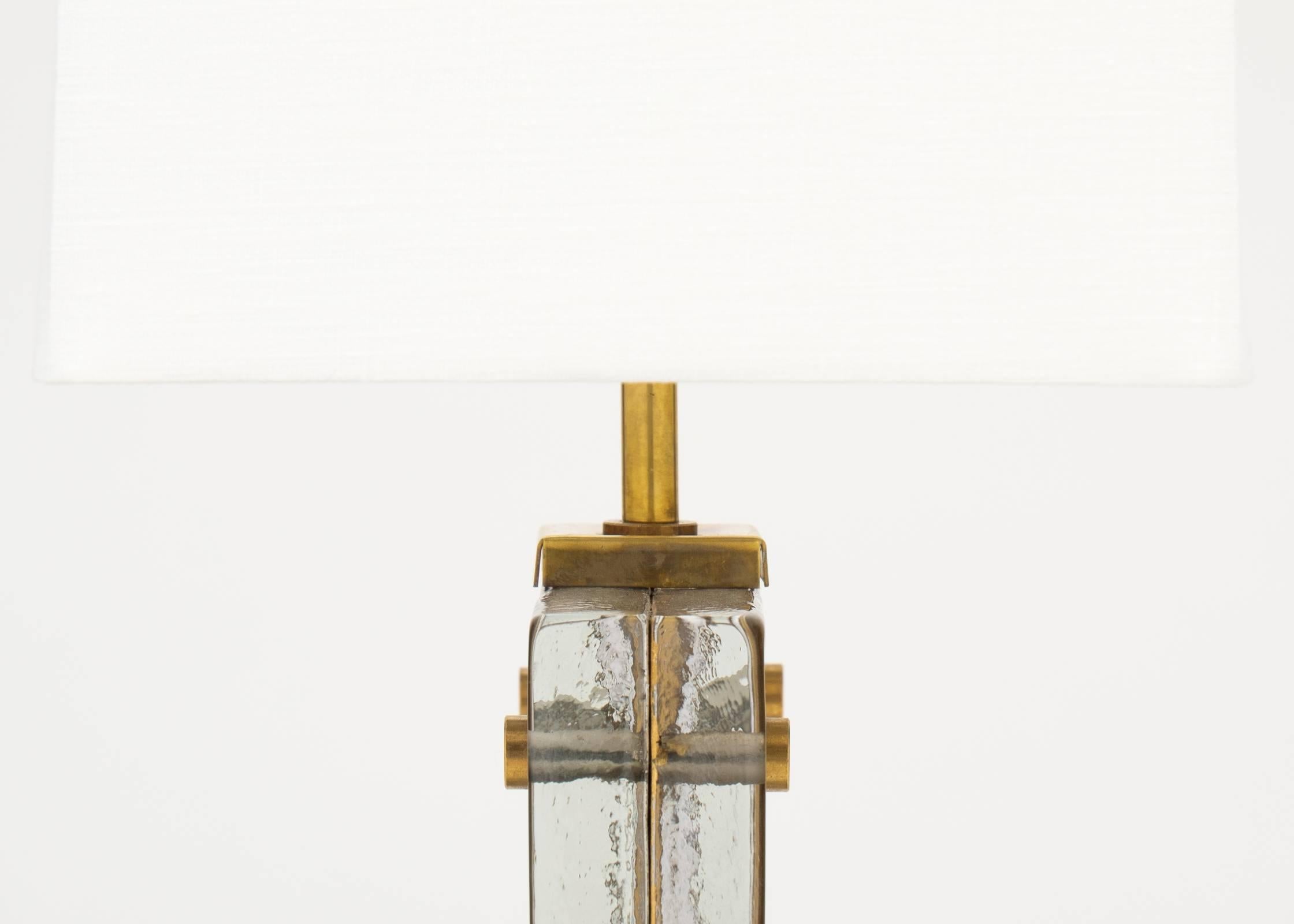 Paar Muranoglas-Tischlampen mit goldfarbenem Blattwerk im Angebot 2