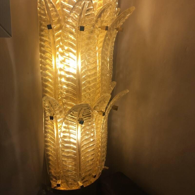 Pair of Murano Gold Leaves Big Sconces Brass Fittings, 1950s 4