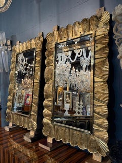 Pair of Murano Gold Shell Form Mirrors