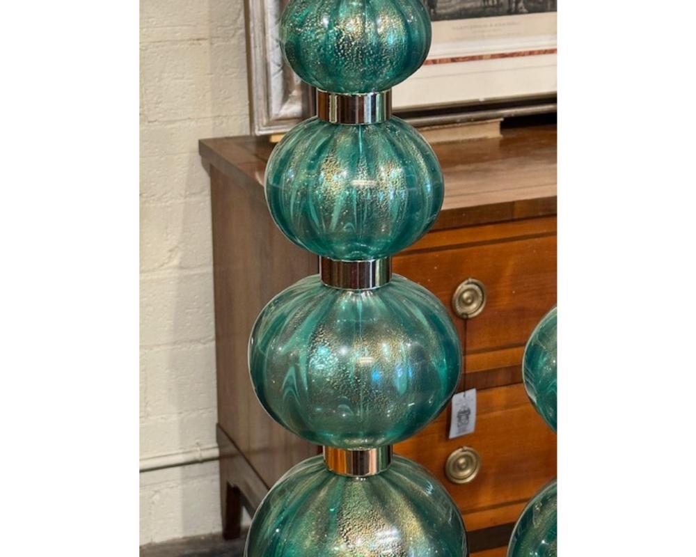XXIe siècle et contemporain Paire de lampes de Murano vert et or en vente