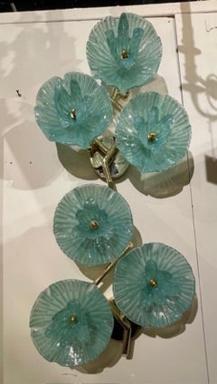 Pair of Murano Green Flower Disc Sconces