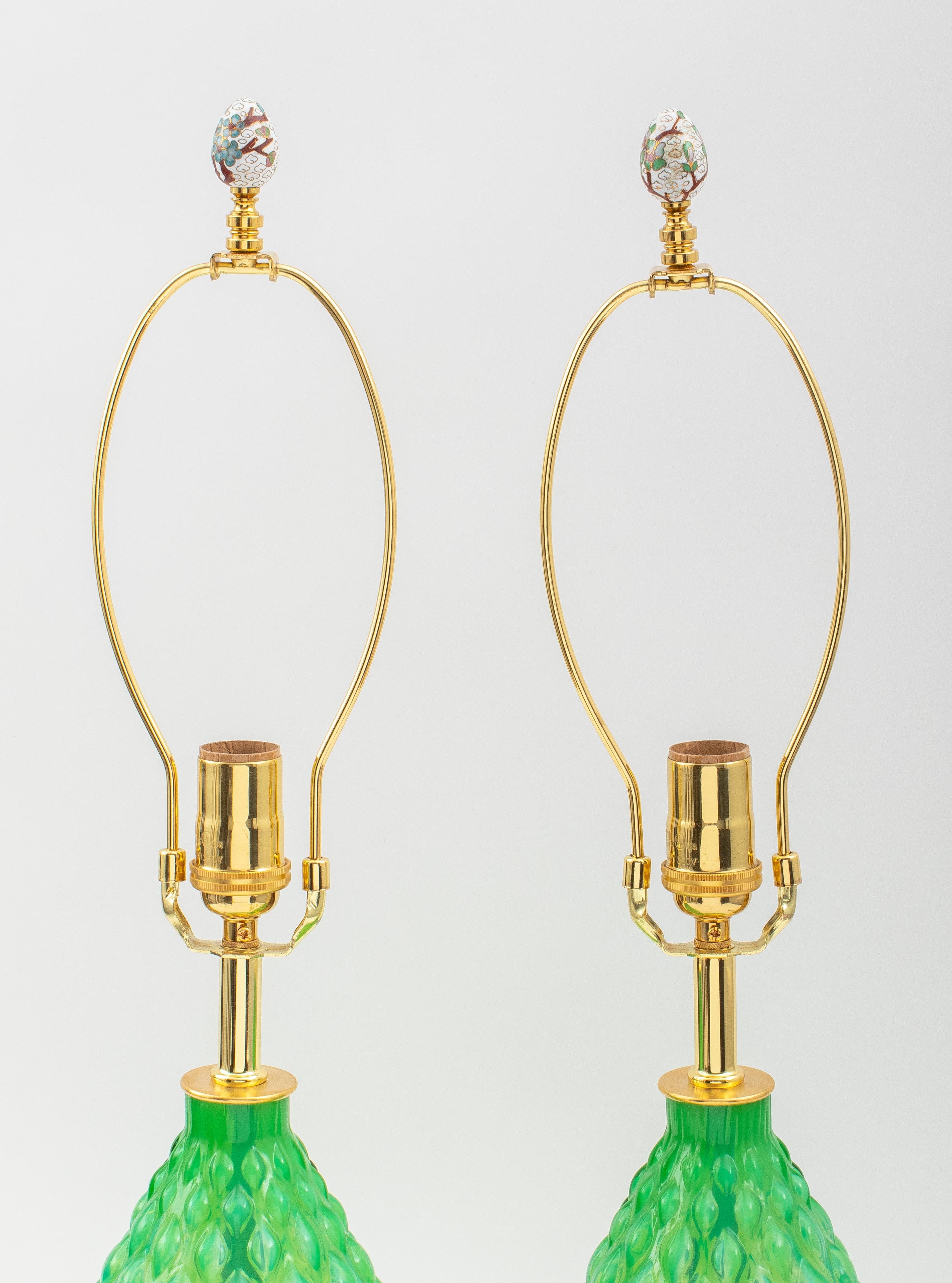Mid-Century Modern Pair of Murano Green Glass Lamps