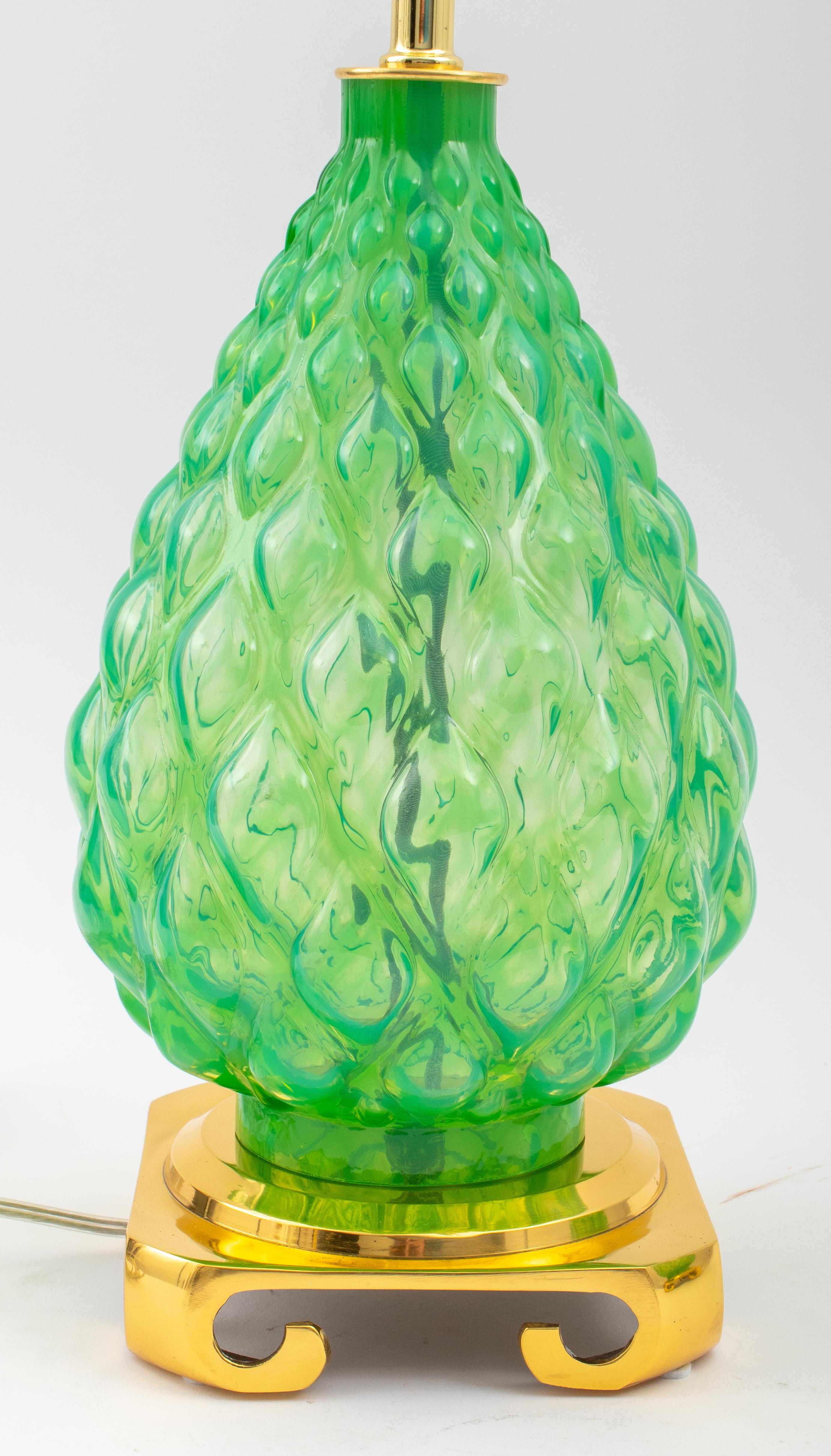 Italian Pair of Murano Green Glass Lamps