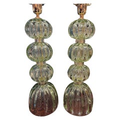 Pair of Murano Green Glass Lamps