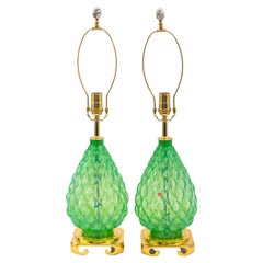 Retro Pair of Murano Green Glass Lamps