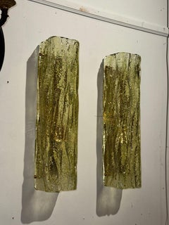 Pair of Murano Green Granola Glass Square Tube Sconces