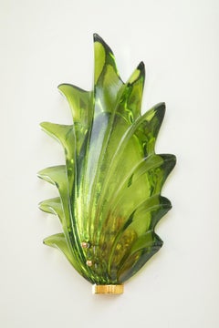 Pair of Murano Green Leaf Glass Wall Lights, in Stock