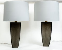 Pair Of Murano Grey Battuta Table Lamps, Contemporary