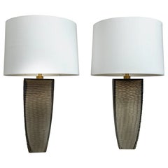 Pair Of Murano Grey Battuta Table Lamps, Contemporary