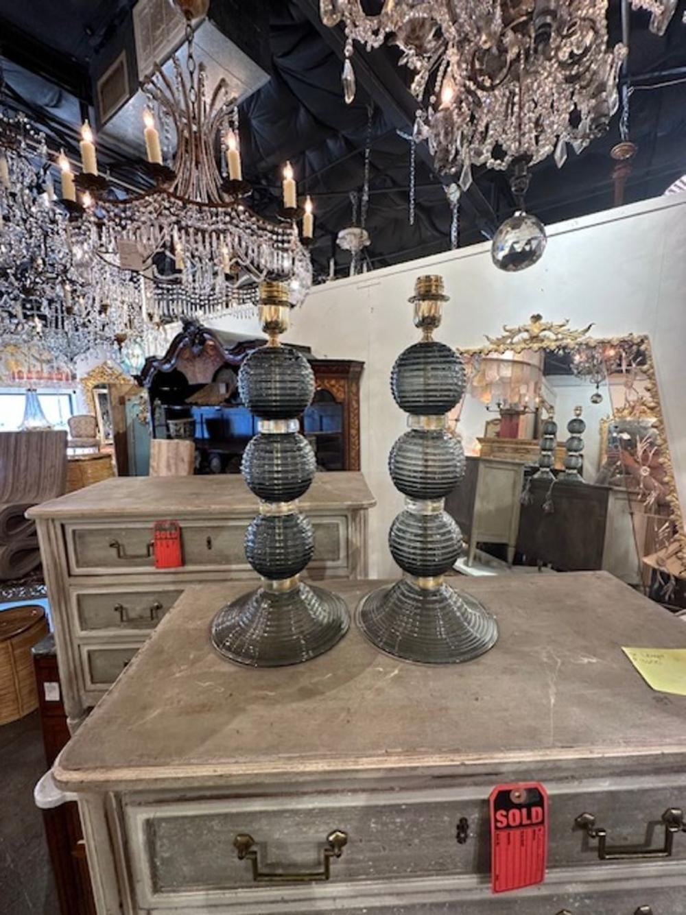 Paar graue Murano-Lampen im Zustand „Gut“ im Angebot in Dallas, TX