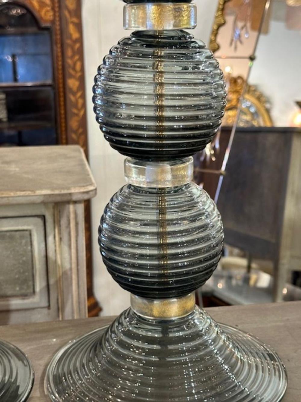Paar graue Murano-Lampen (Geblasenes Glas) im Angebot