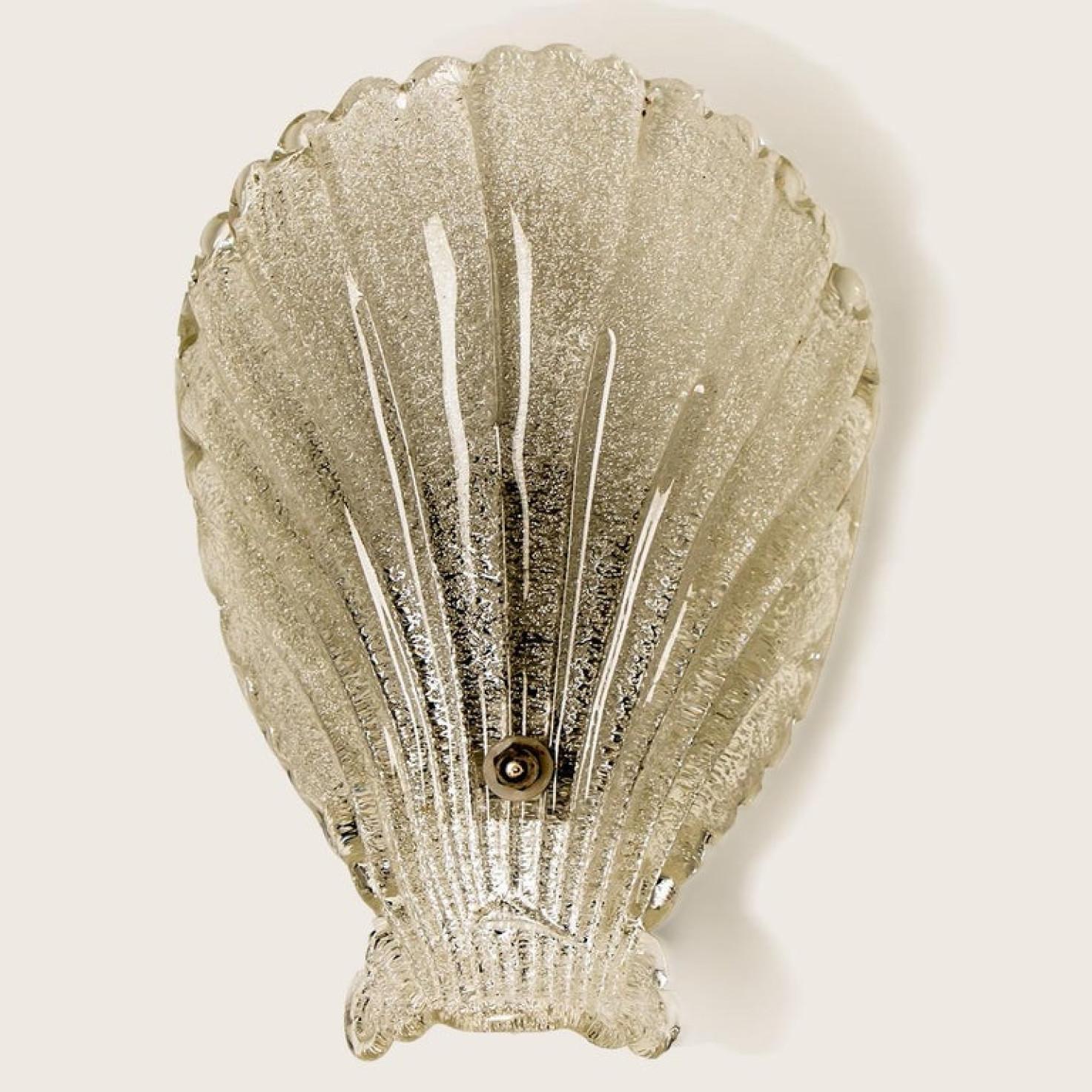 Pair of Murano Hand Blown Clear Glass Sea Shell Sconces, Italy, 1960 For Sale 6