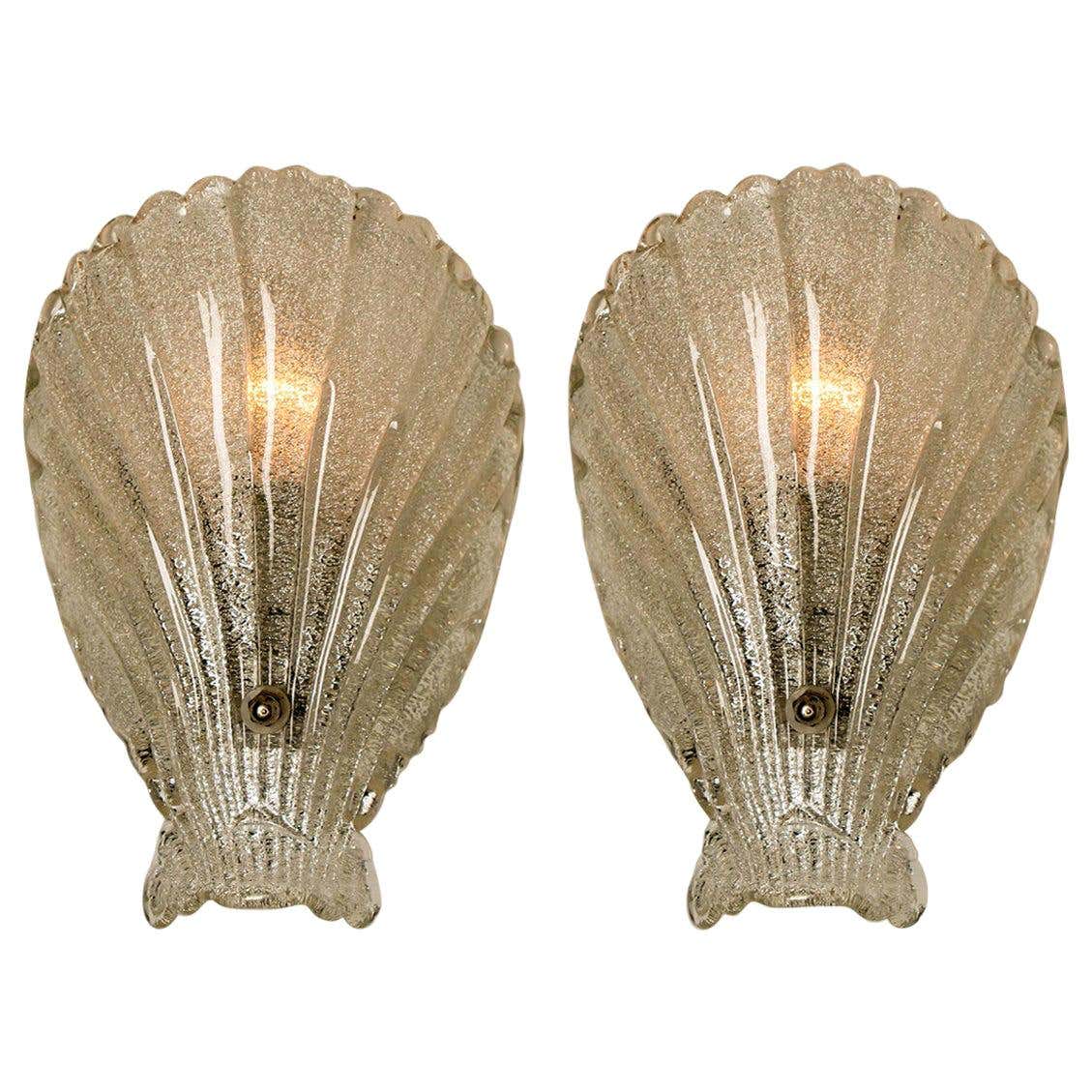 Pair of Murano Hand Blown Clear Glass Sea Shell Sconces, Italy, 1960 at ...