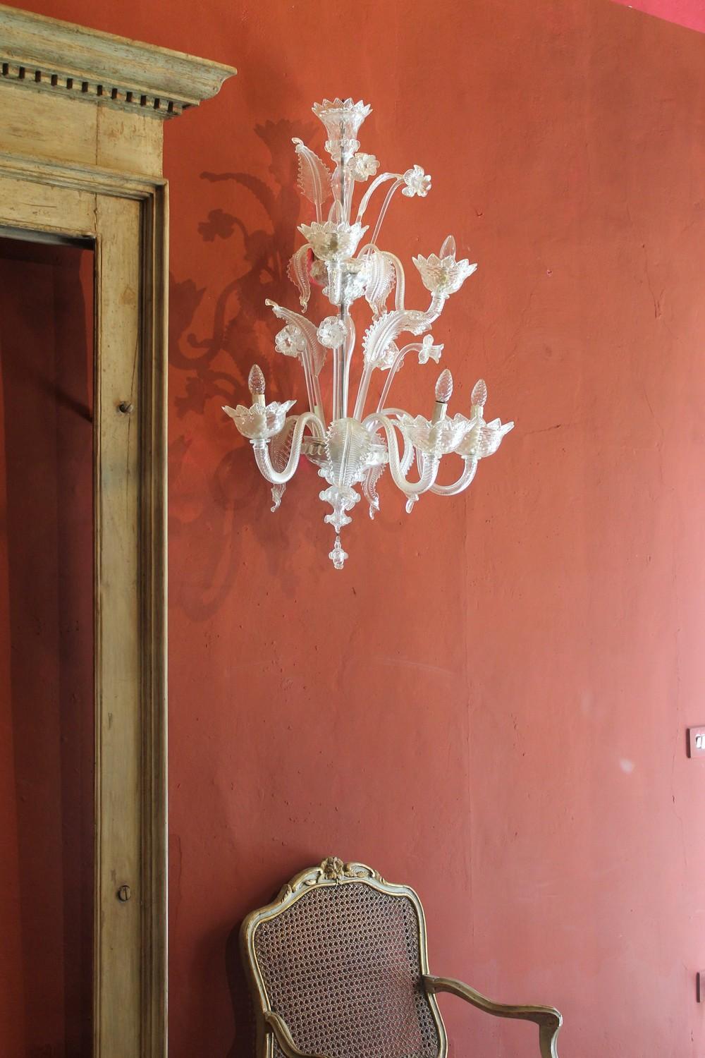 Mid Century Modern Murano Blown Transparent Glass Leaf and Flower Wall Sconces  6