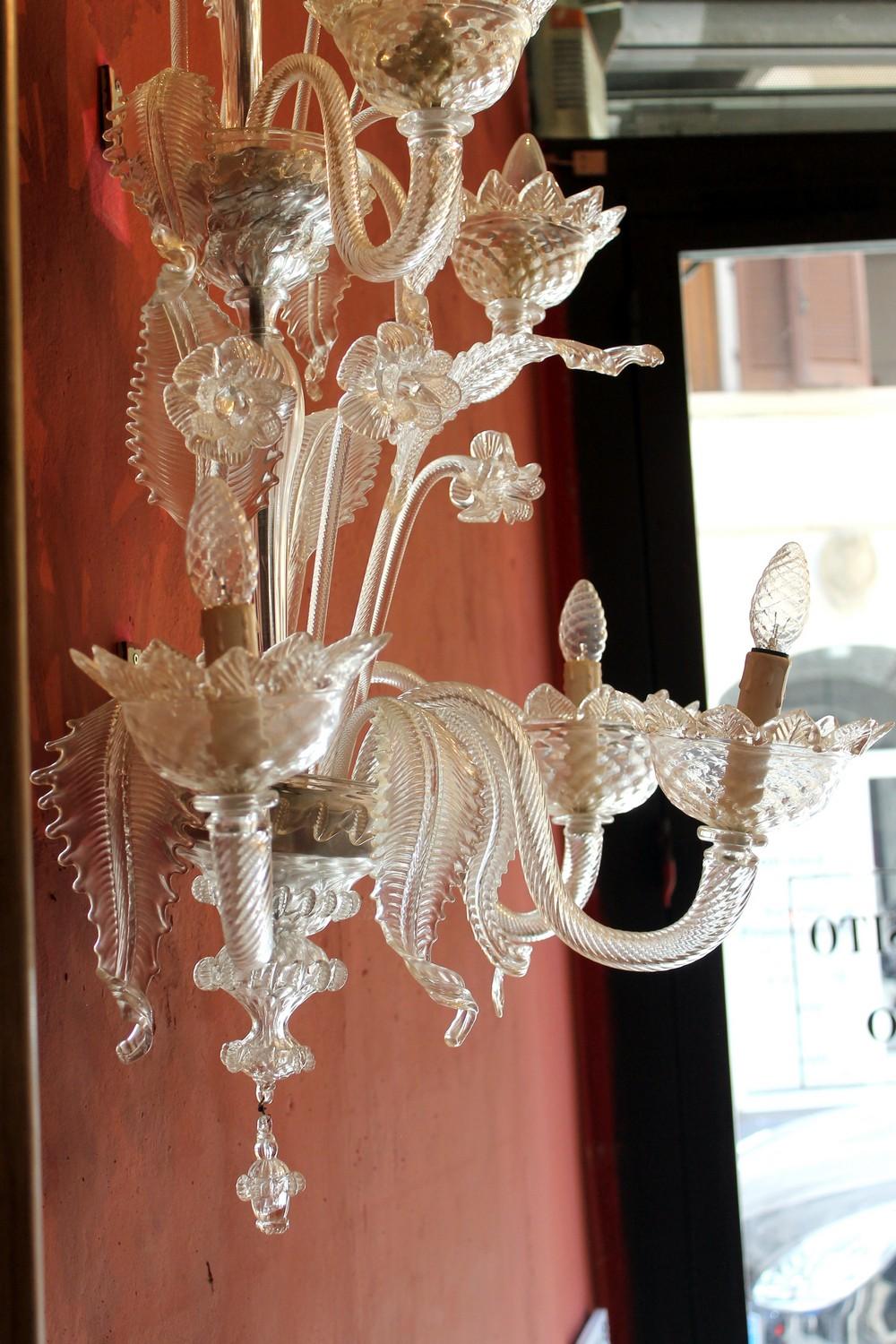Mid Century Modern Murano Blown Transparent Glass Leaf And Flower Wall Sconces For Sale At 1stdibs