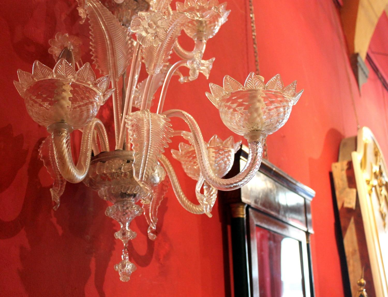 Mid Century Modern Murano Blown Transparent Glass Leaf and Flower Wall Sconces  In Good Condition In Firenze, IT