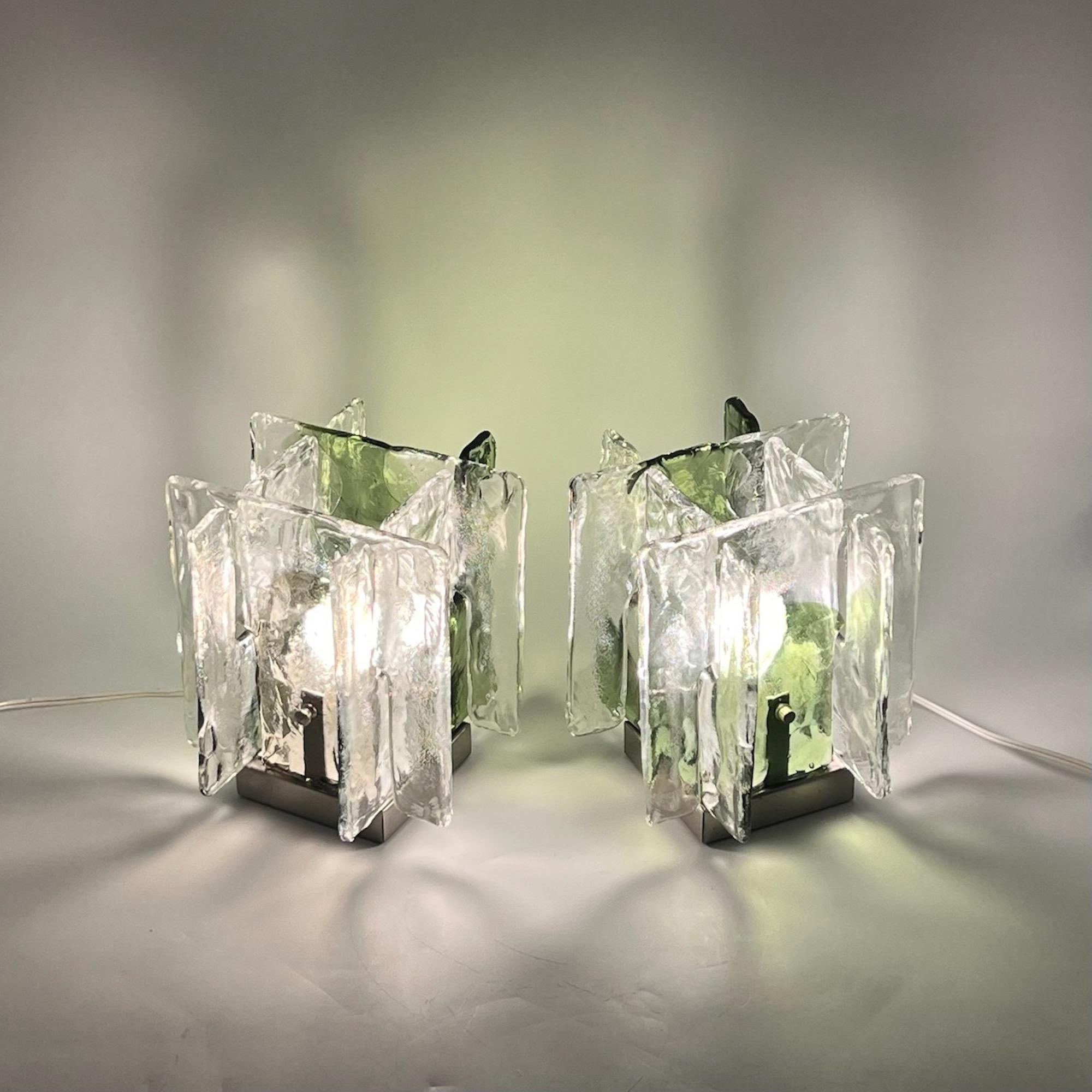 Mid-Century Modern Pair of Murano Handmade Ice Glass Table Lamps by Vetrerie Mazzega, 1970s