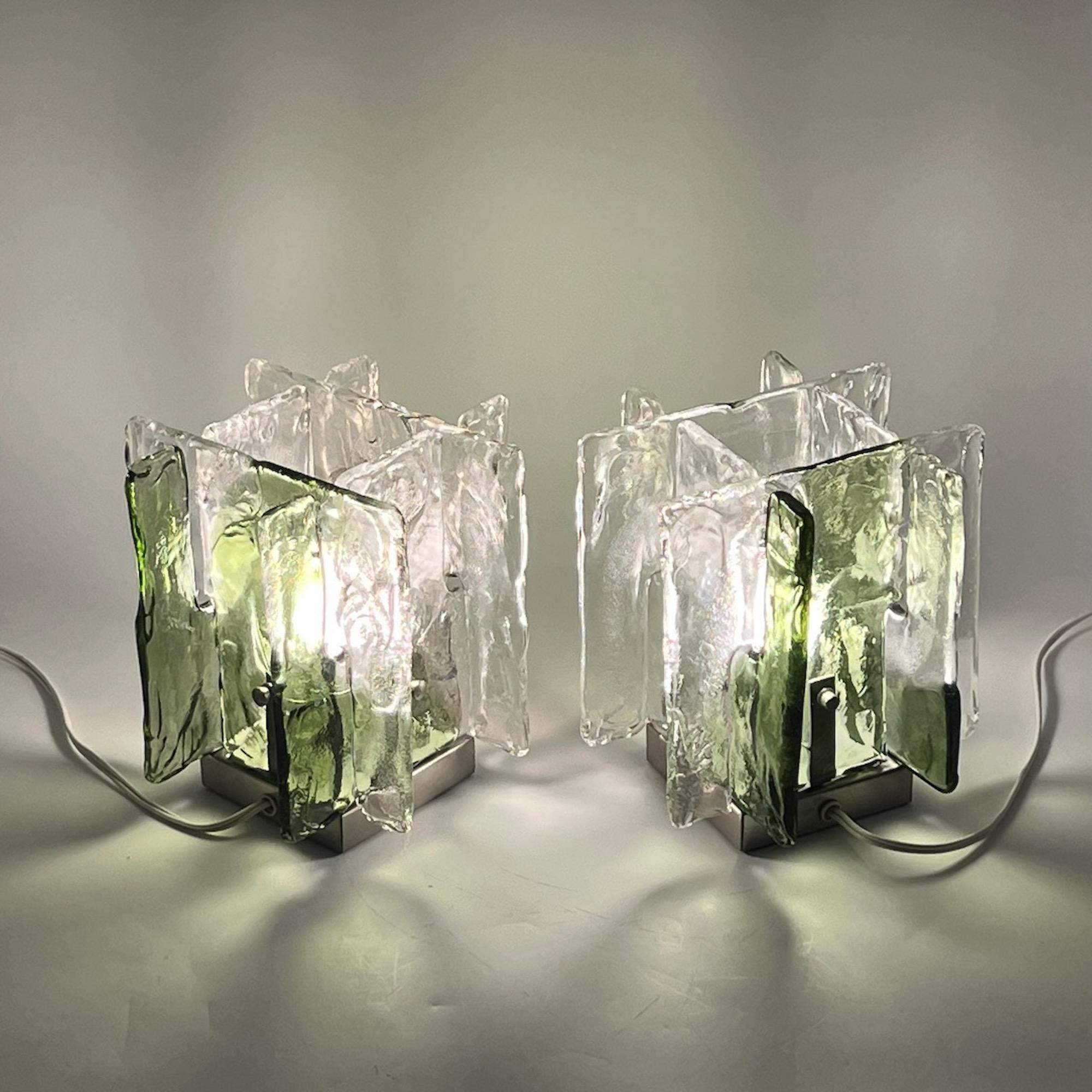 Pair of Murano Handmade Ice Glass Table Lamps by Vetrerie Mazzega, 1970s In Good Condition In San Benedetto Del Tronto, IT