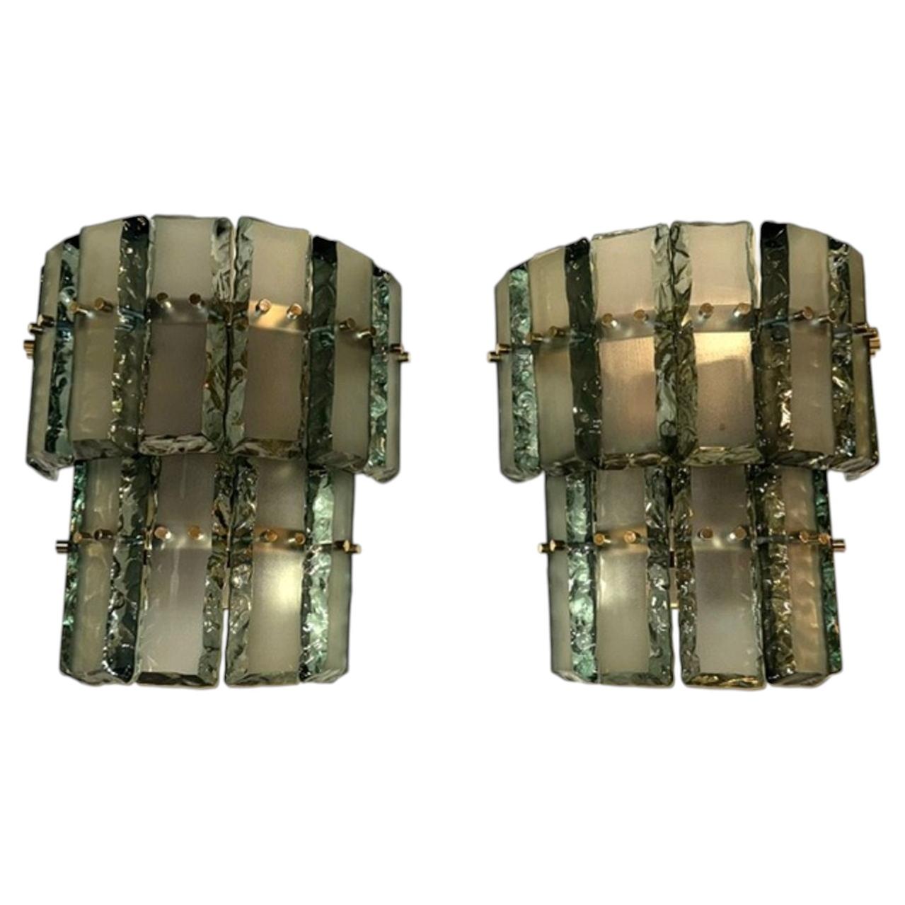 Paire d'appliques « Ice Block » de Murano
