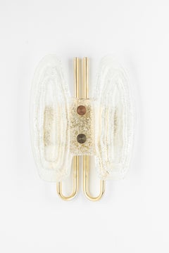 Pair of Murano Ice Glass Brass Sconces by Hillebrand, Germany, 1970s
