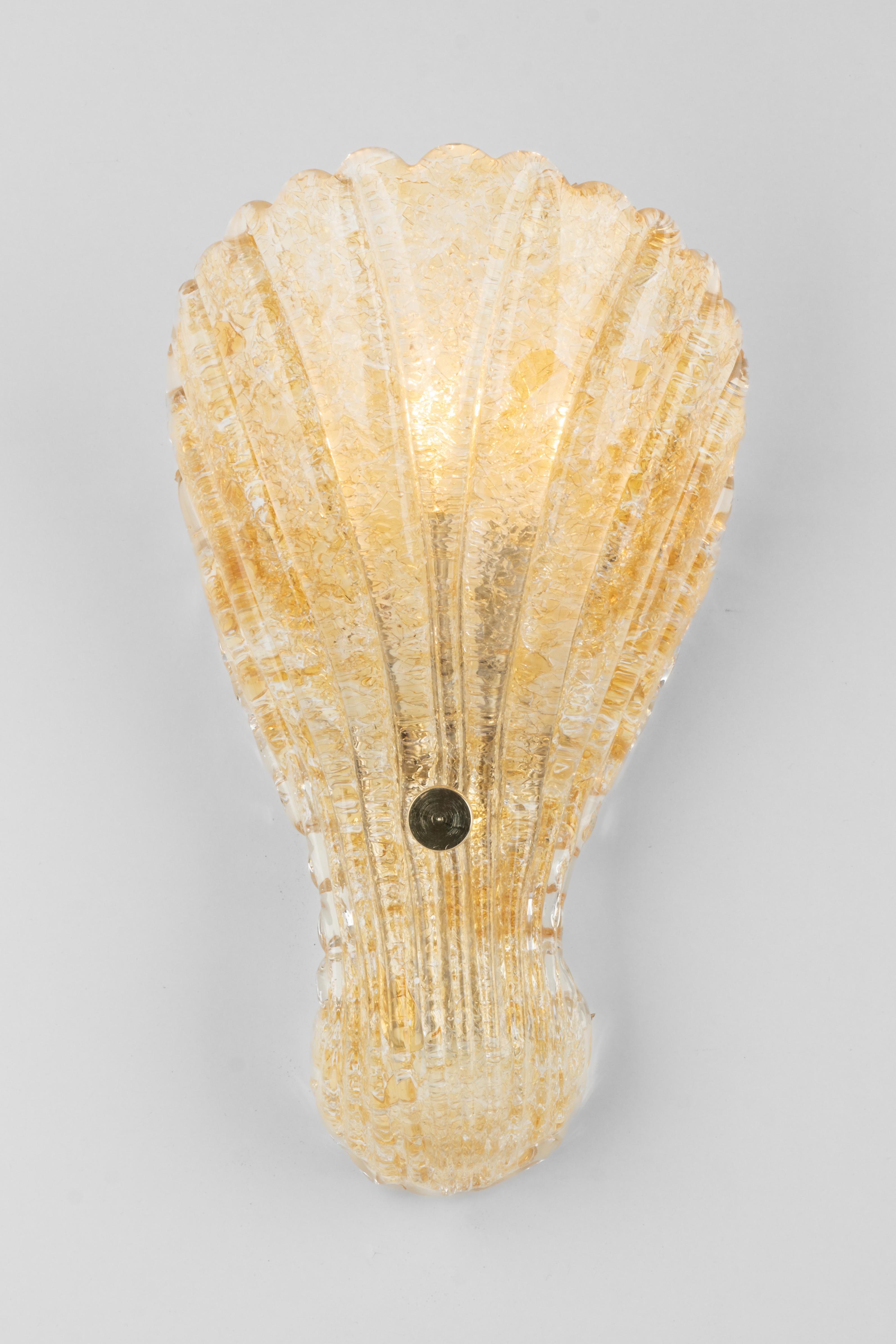 Pair of Murano Ice Glass Brass Sconces by Hillebrand, Germany, 1970s For Sale 1
