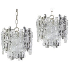 Retro Pair of Murano Ice Glass Pendants by Kalmar, Austria, 1960s