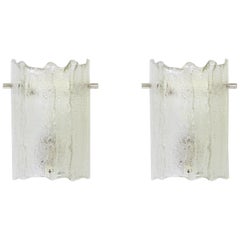 Pair of  Murano Ice Glass Vanity Sconces by Kaiser, Germany, 1970s