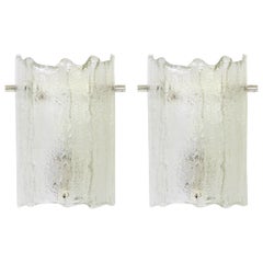 Pair of Murano Ice Glass Vanity Sconces by Kaiser, Germany, 1970s