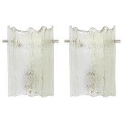 Vintage Pair of Murano Ice Glass Vanity Sconces by Kaiser, Germany, 1970s