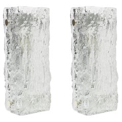 Vintage Pair of Murano Ice Glass Vanity Sconces by Kaiser, Germany, 1970s