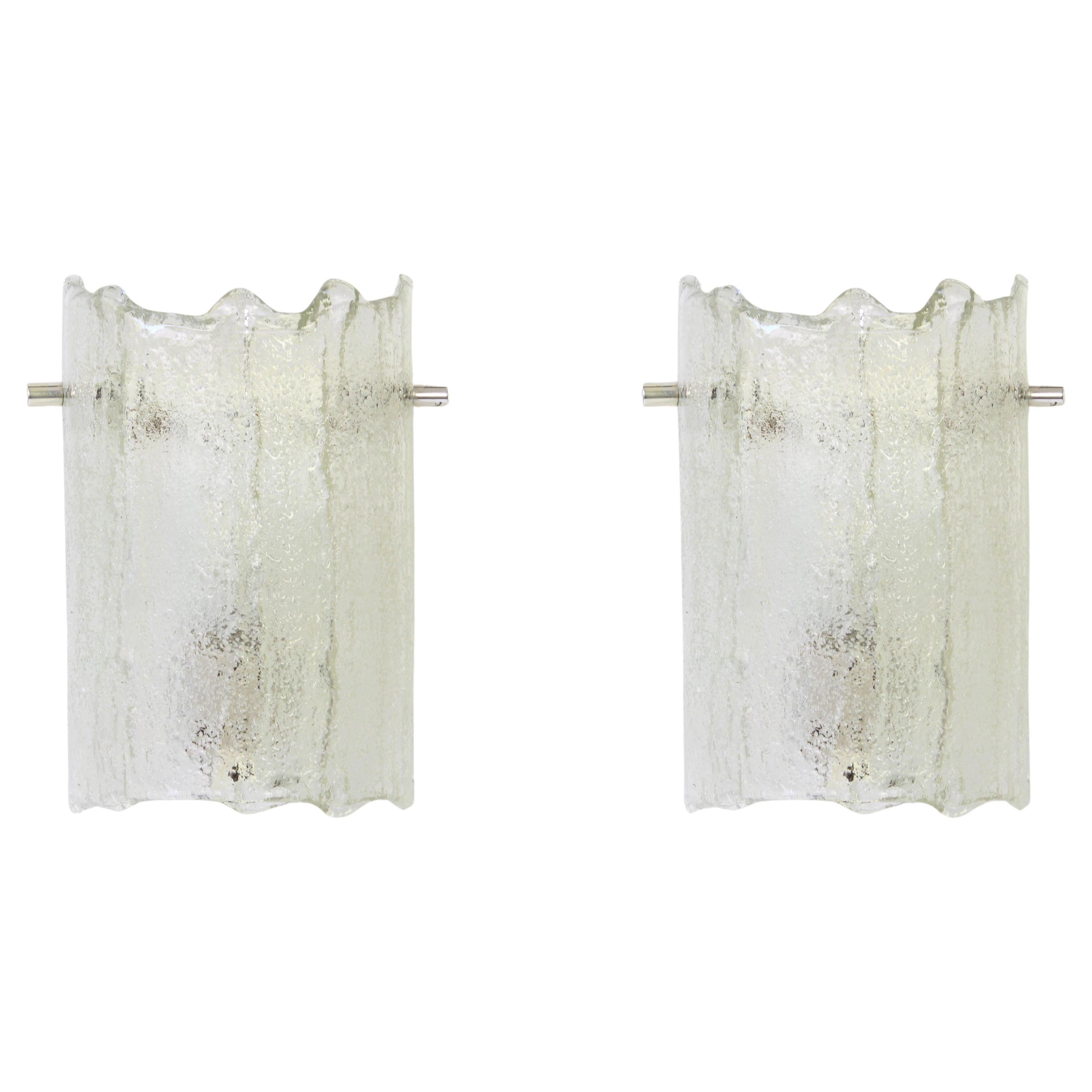 Pair of Murano Ice Glass Vanity Sconces by Kaiser, Germany, 1970s