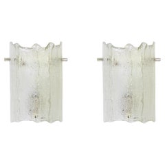 Pair of Murano Ice Glass Vanity Sconces by Kaiser, Germany, 1970s