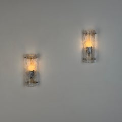 Pair of Murano Ice-Textured Glass Wall Sconces by Mazzega, Italy, 1970s