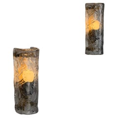 Pair of Murano Ice-Textured Glass Wall Sconces by Mazzega, Italy, 1970s