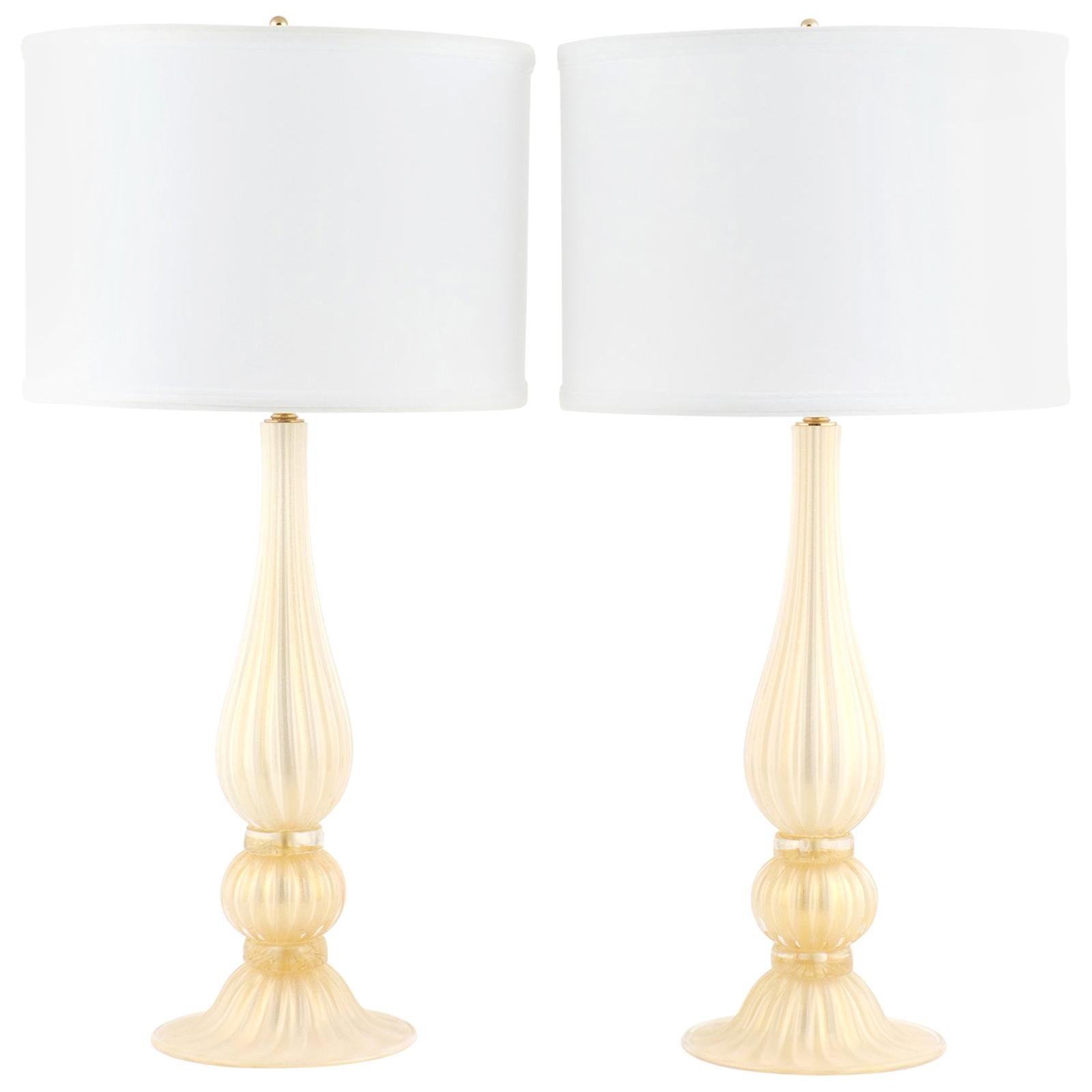 Pair of Murano "Incamiciato" Gold Glass Lamps