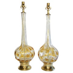 Pair of Murano Italian Amber and Clear Glass Table Lamps