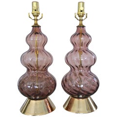 Pair of Murano Italian Purple Glass Table Lamps