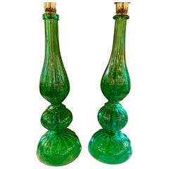 Pair of Murano Kelly Green Lamps