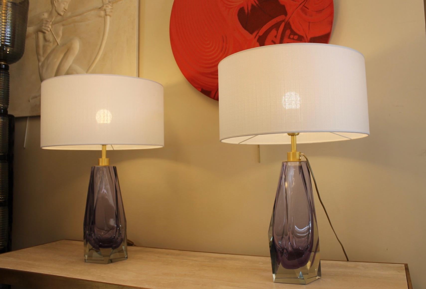 Pair of Murano Lamps, Amethyst For Sale 5