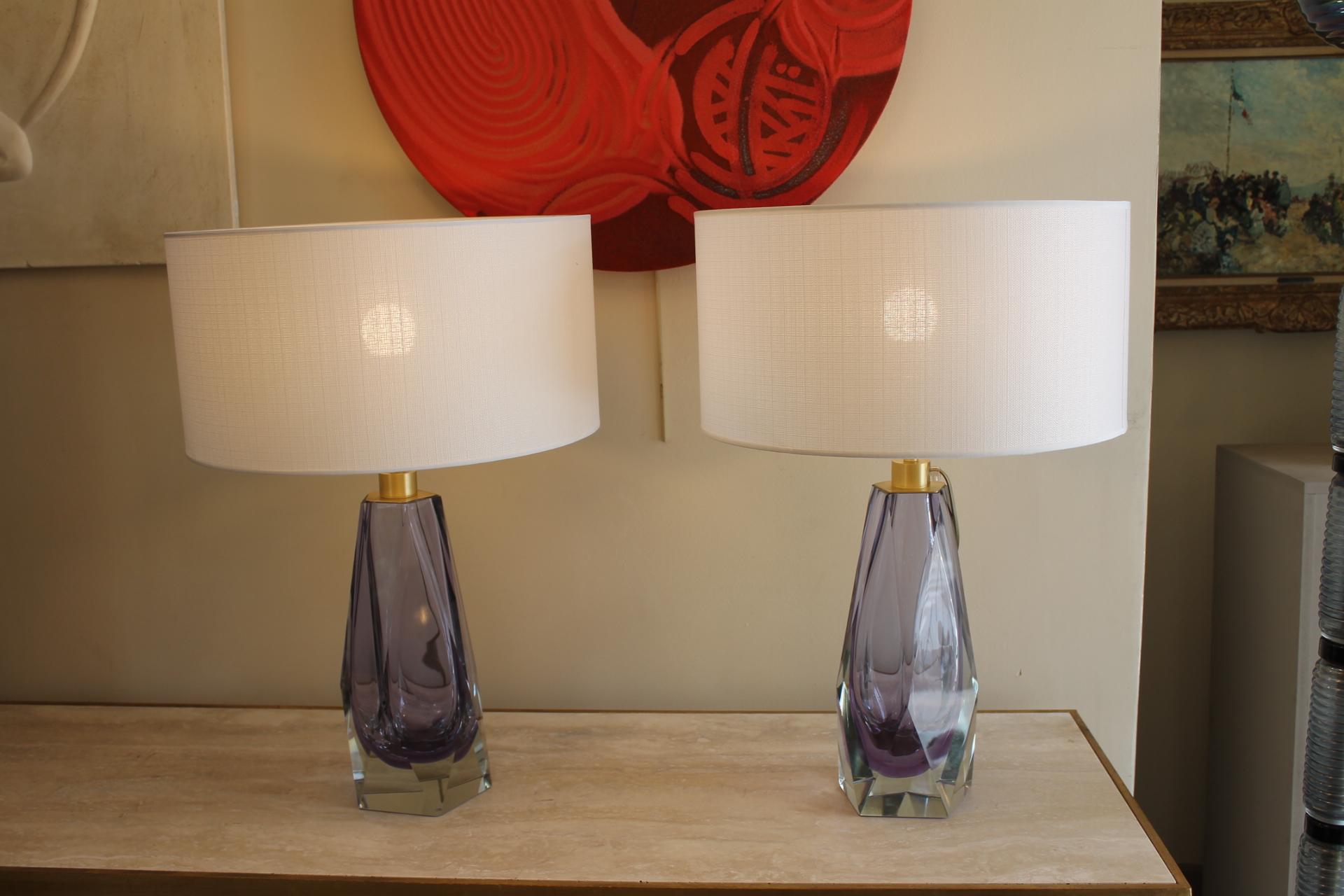 Pair of Murano Lamps, Amethyst For Sale 8