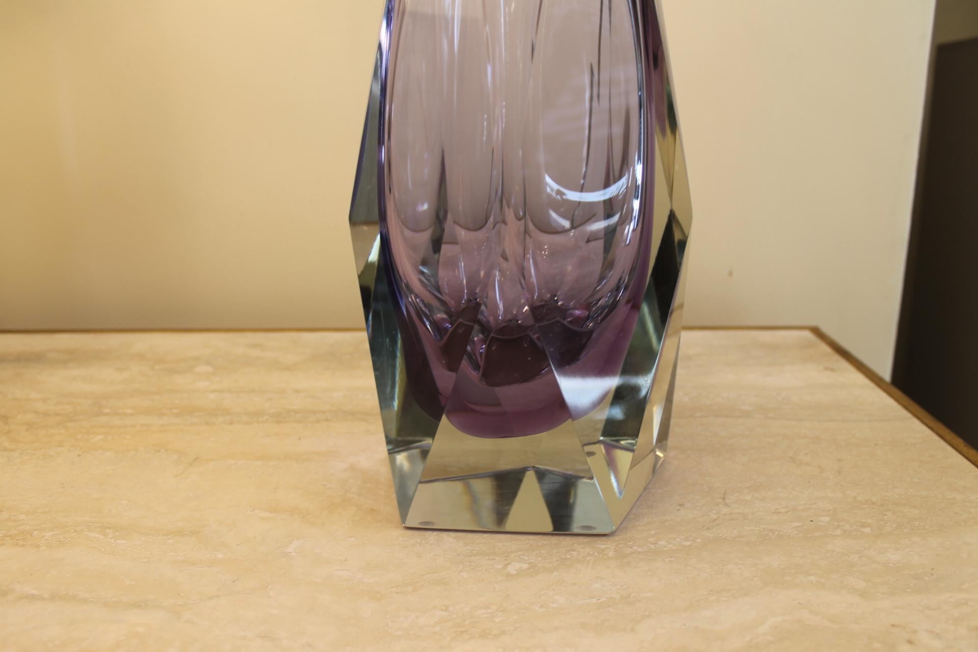 Beveled Pair of Murano Lamps, Amethyst For Sale