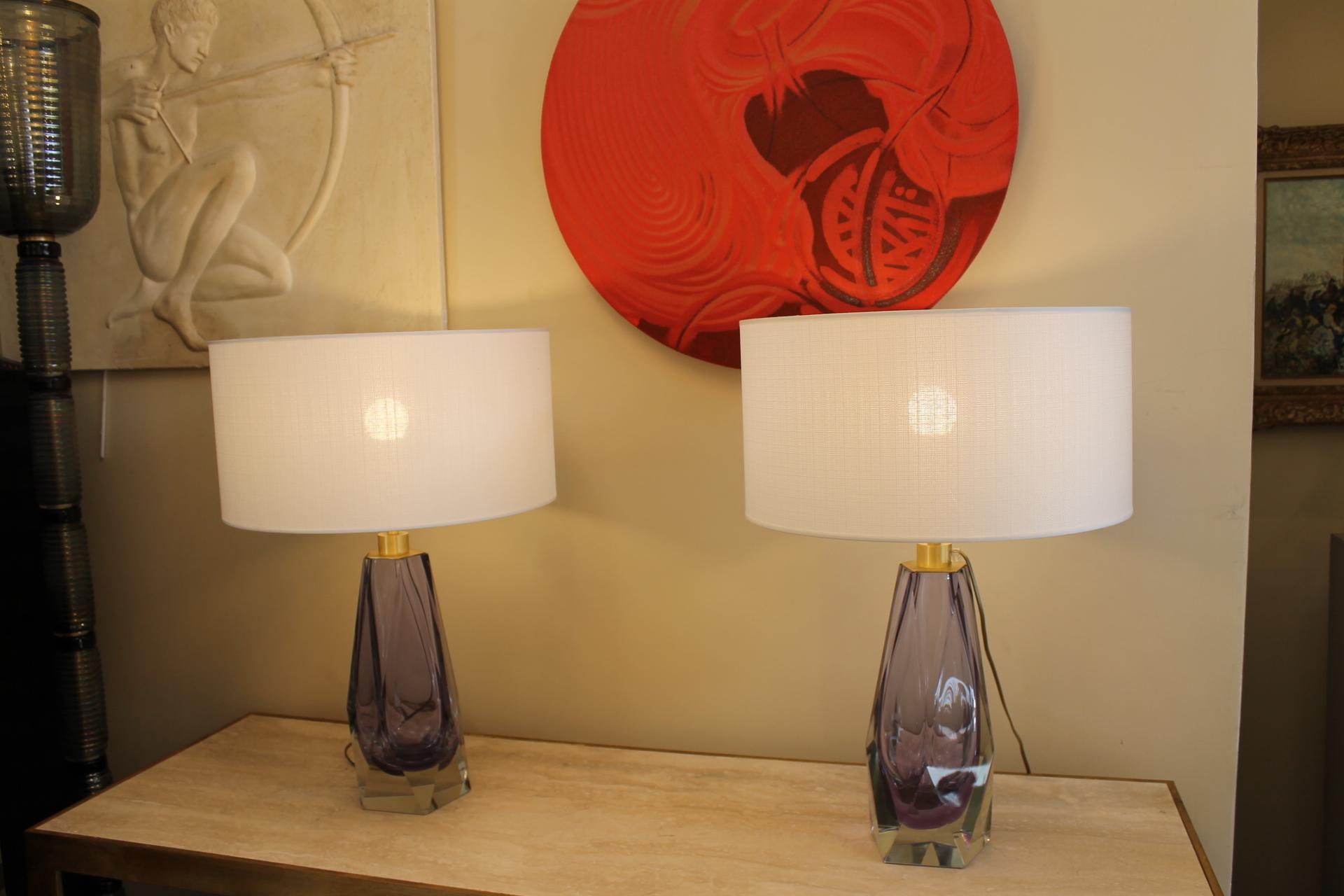 Pair of Murano Lamps, Amethyst For Sale 1