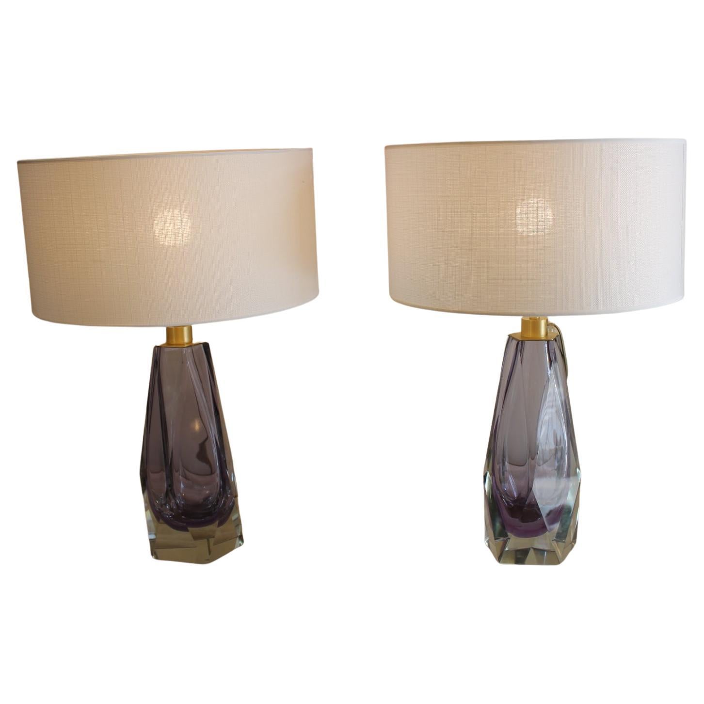 Pair of Murano Lamps, Amethyst For Sale