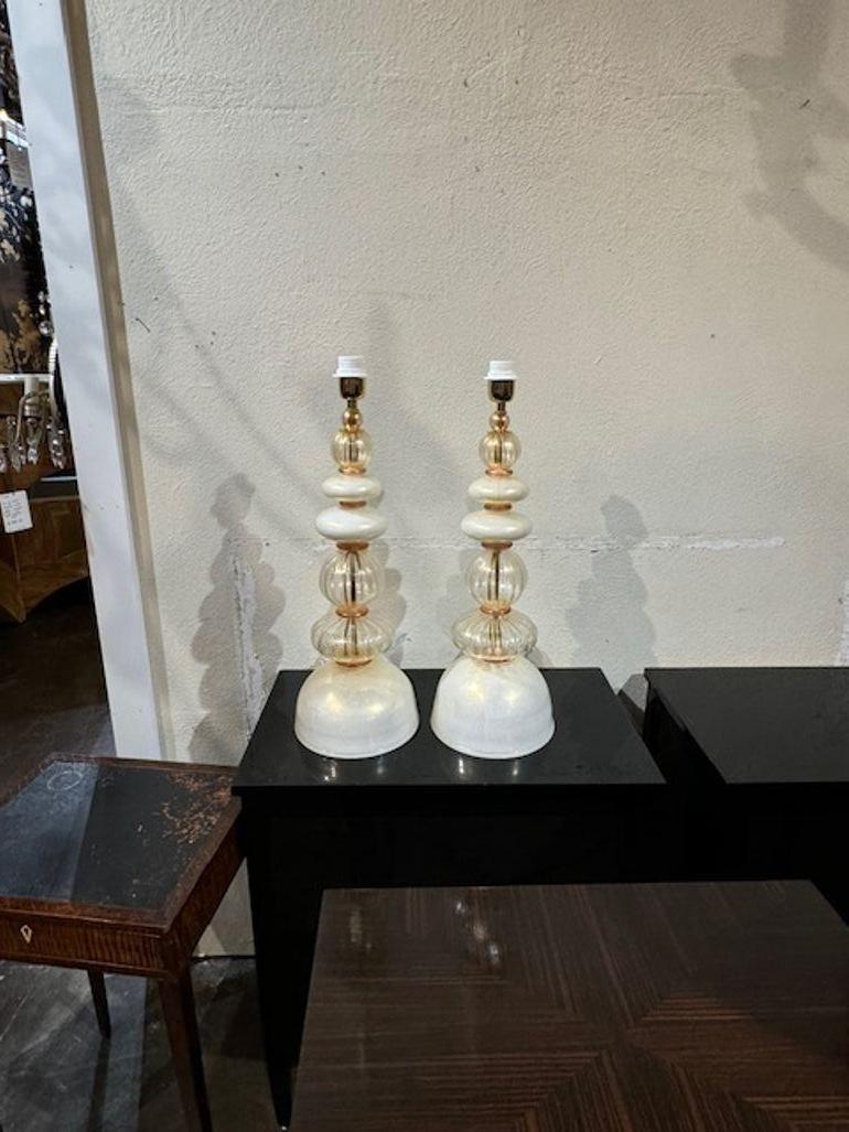 Tolles Paar moderner Murano-Glaslampen in Elfenbein, Gold und Rosa. Um 2000. Perfekt für die Übergangsgestaltung von heute! 23 