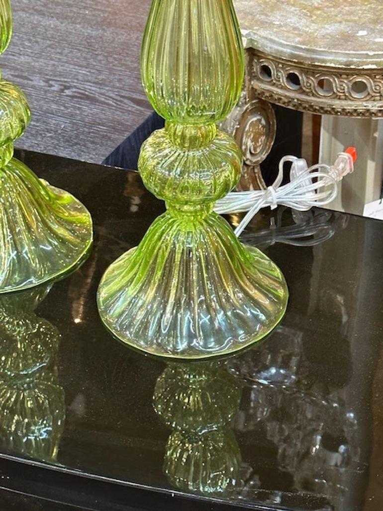 Blown Glass Pair of Murano Lamps For Sale