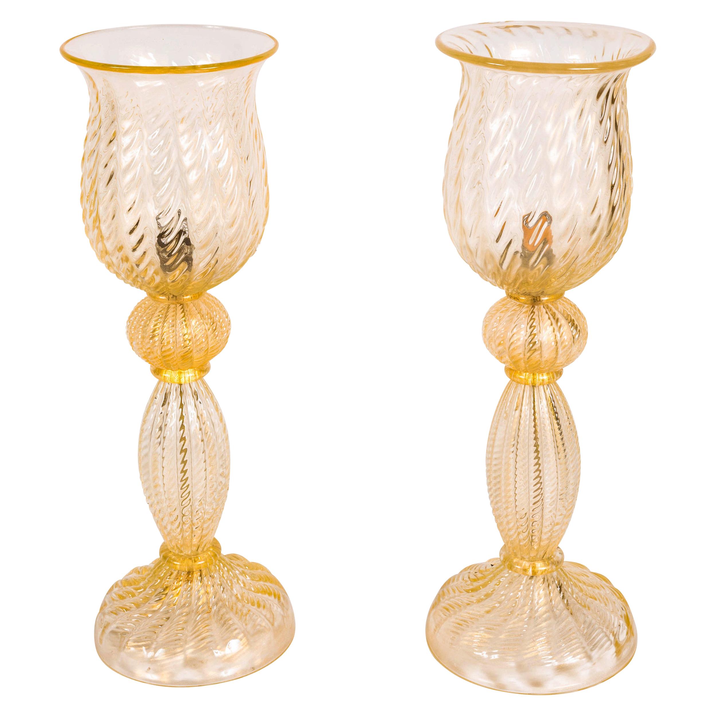 Grand Scale Avventurina Murano Glass Lamps, Pair
