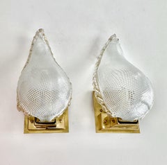 Pair of Murano Latticino Leaf Form Wall Sconce Lights