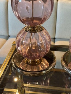 Pair of Murano Lavender Ball Lamps