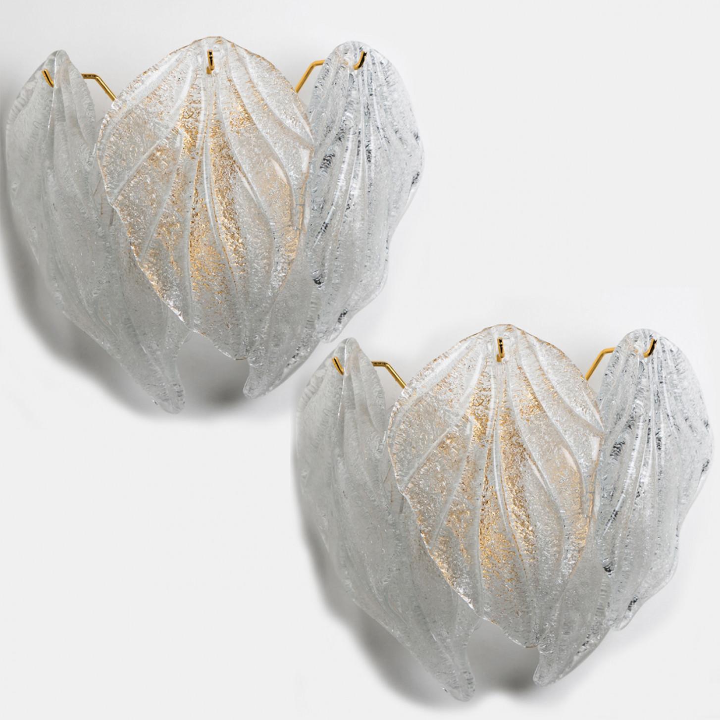 Pair Of Murano Leaf Brass Glass Wall Lights, Italy, 1970 For Sale 6